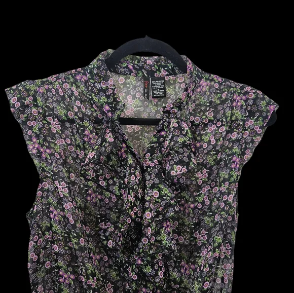 Fire Los Angeles Ruffled Sheer Floral Top Size Large - Picture 6 of 13